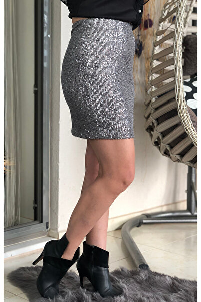 Dila Butik Ful Likralı Astarlı Payet Etek