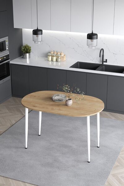 Mufian Concept 70x110 Cm İskandinav - Bohem Safir Meşe Beyaz Ayak Yemek - Mut...
