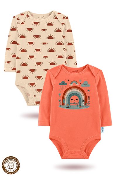 MAHFEL 2-Piece 100% Cotton Organic Printed Snap Fastener Baby Bodysuit