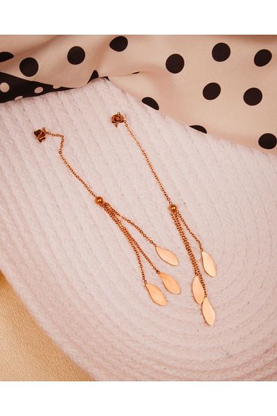 Lekka Design Long Dangle Drop Women's Steel Rose Earrings