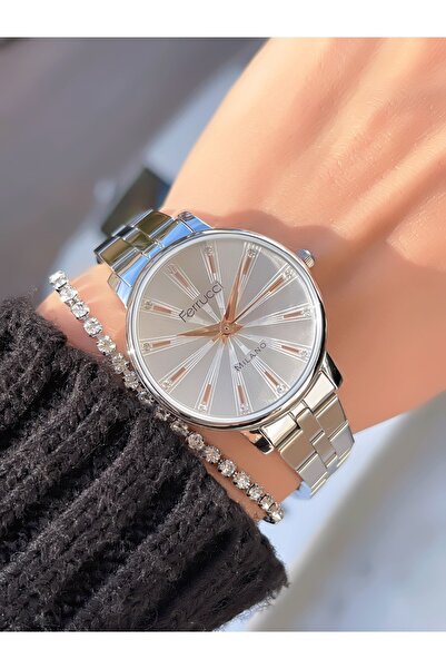 Ferrucci ÇELİK KORDON 3 ATM SU GEÇİRMEZ KADIN KOL SAATİ+BİLEKLİK HEDİYELİ