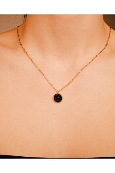 Lekka Design Siyah Zirkon Taşlı Kararmaz Çelik Takı Kadın Kolye