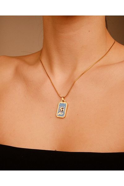Lekka Design Women's Jewelry Non-Tarnish Steel Blue Enameled Planet Necklace