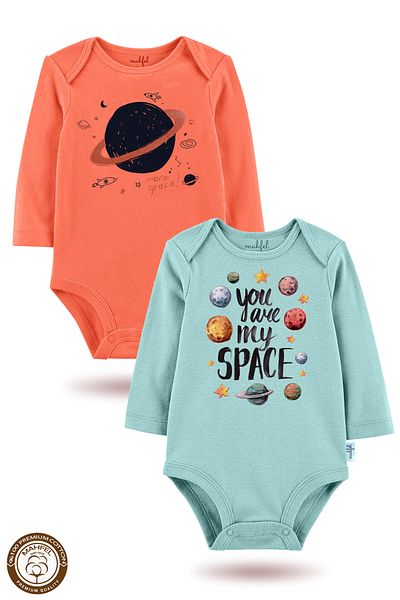 MAHFEL 2-Piece 100% Cotton Organic Printed Snap Fastener Baby Bodysuit