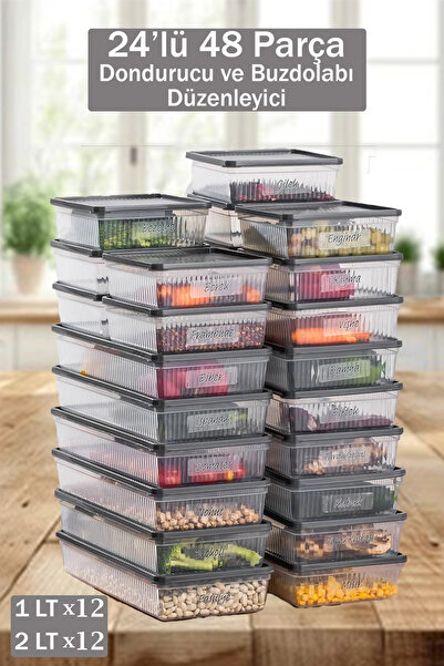 Home Anthracite Style 24-Piece 48-Piece Refrigerator Organizer - Deep Freezer and Storage Container