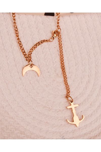 Lekka Design Women's Non-Tarnish Steel Hanging Rose Anchor Necklace