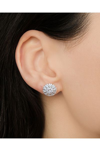 Lekka Design Women's Non-Tarnish Steel Luxury Jewelry Silver Colored Zircon Stone Round Evening Dress Earrings