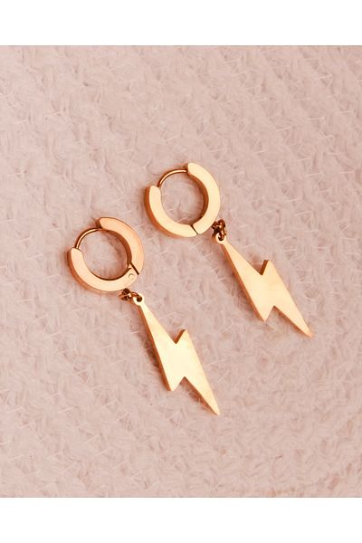 Lekka Design Rose Colored Lightning Dangle Steel Earrings