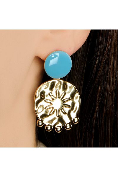 Lekka Design Blue Enamel Women's Tarnish Stainless Steel Dangle Sun Earrings