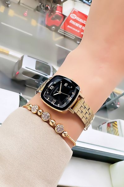 Homies Gold Color Steel Band Cutout Glass Women's Wristwatch - 3 Atm Waterproof Hmb3002C4