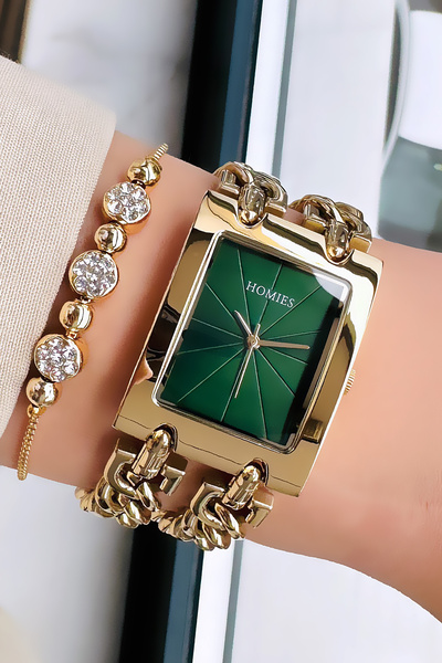 Homies ساعة يد نسائية بسلسلة مخصصة 3 ATM مقاومة للماء بحبل فولاذي ذهبي اللون ...