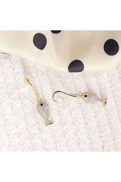 Lekka Design Women's Non-Tarnish Steel Luxury Zircon Stone Swinging Fish Earrings
