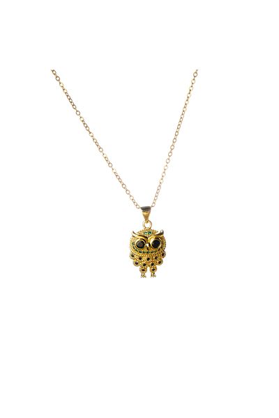 Lekka Design Owl Non-Tarnish Steel Women's Necklace - Zircon Stone Detailed