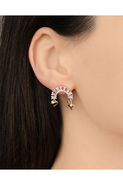 Lekka Design Women's Non-Tarnish Steel Luxury Jewelry Swinging Star and Heart Zircon Stone Design Earrings