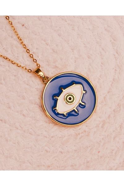 Lekka Design Navy Blue Enameled Locket Eye Anti-Tarnish Steel Women's Jewelry Necklace