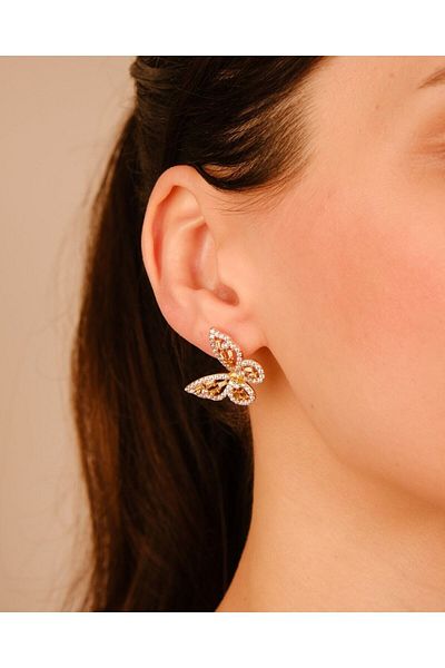 Lekka Design Women's Non-Tarnish Steel Jewelry Yellow Zircon Stone Luxury Butterfly Earrings