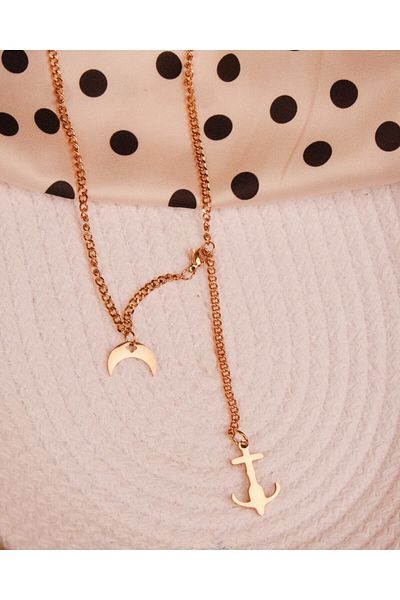 Lekka Design Women's Non-Tarnish Steel Hanging Rose Anchor Necklace