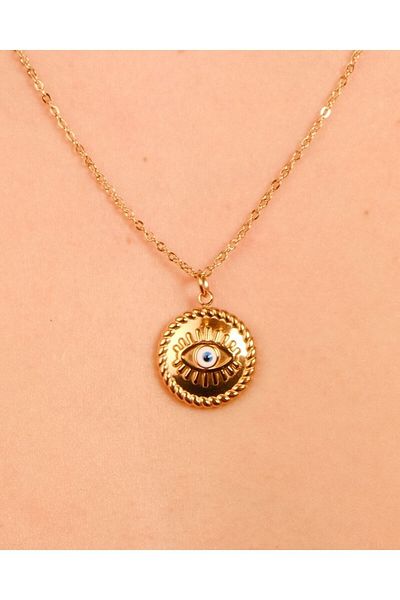 Lekka Design Women's Jewelry Non-Tarnish Steel Medallion Eye Antique Necklace