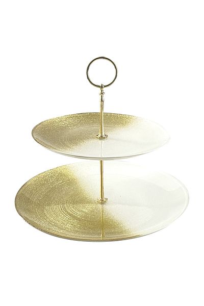 HIC Glass serving plate 2 floors 28 cm gold color