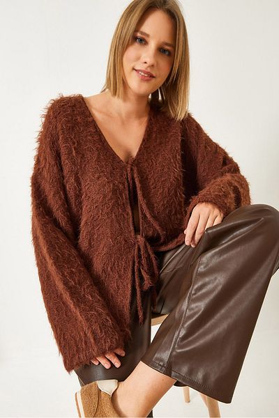 Bianco Lucci Women's Furry Lace-Up Cardigan 241116 60261223