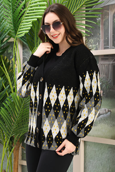 Kayaka triko Oversize Soft Knitted Detail Buttoned Knitted Sweater Cardigan