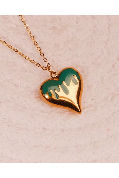 Lekka Design Mint Curved Patterned Heart Non-Tarnish Steel Jewelry Women's Necklace