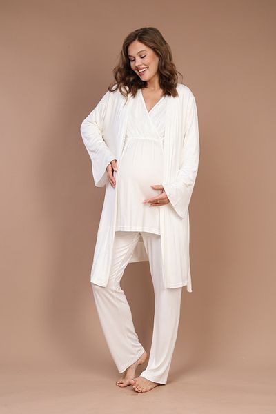 Rimel Homewear طقم بيجامة للحوامل مزين بالدانتيل مع ثوب نوم مزدوج الصدر