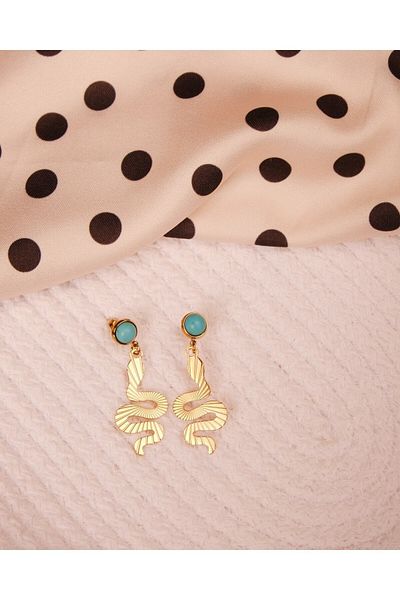 Lekka Design Turquoise Stone Women's Anti-Tarnish Steel Snake Earrings