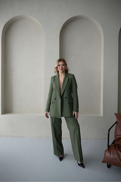 HOEK Women's Khaki Blazer Jacket Palazzo Pants Suit