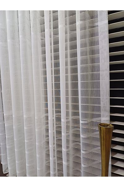 venedik home Bamboo Floor 4 Rows Dobby Ecru Color Tulle Curtain 1X3 Close Pleat No Crease No Ironing Tulle Curtain