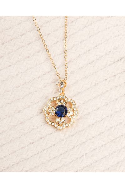 Lekka Design Women's Non-Tarnish Steel Jewelry Navy Blue Zircon Stone Flower Necklace