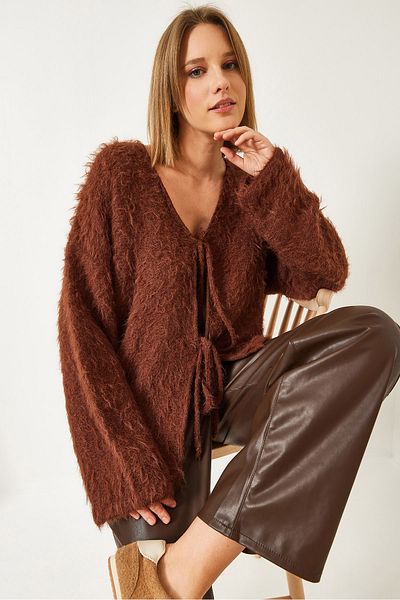 Bianco Lucci Women's Furry Lace-Up Cardigan 241116 60261223