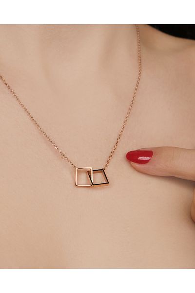 Lekka Design Women's Non-Tarnish Steel Jewelry Intertwined Quadrilateral Rose Necklace
