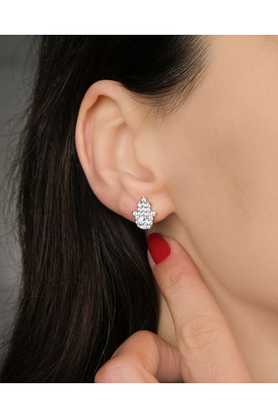 Lekka Design Women's Non-Tarnish Steel Luxury Zircon Stone Fatma Mother Hand Earrings