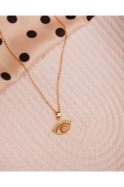 Lekka Design VIP Series Steel Women's Pink Zircon Stone Eye Necklace
