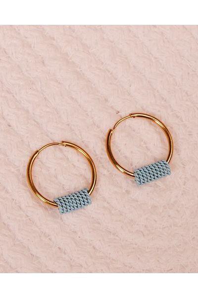 Lekka Design Blue Roll Chain Detailed Anti-Tarnish Steel Women's Hoop Earrings