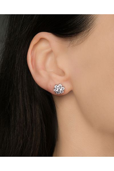 Lekka Design Steel Luxury Silver Colored Glittering Rhinestone Flower Earrings