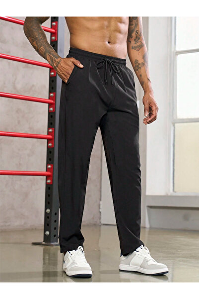 CAONNES Pantaloni de trening negri, largi, cu croială completă, din material ...