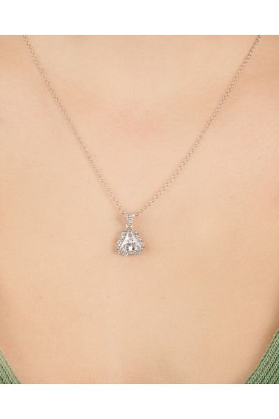 Lekka Design Women's Non-Tarnish Steel Triangle Zircon Stone Silver Colored Evening Dress Necklace