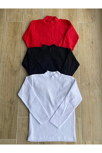 BİLGENS BUTİK Çocuk Unisex Kışlık Yarım Balıkçı Pamuklu Beyaz Kırmızı Siyah Renk Badi (3’lü Paket)