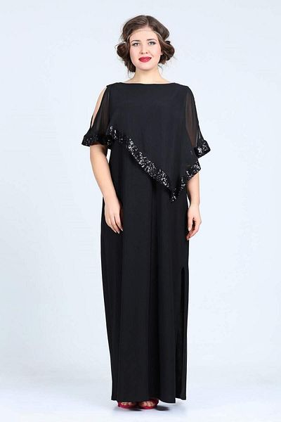Zer Otantik Black Long Plus Size Women's Evening Dress - Kl8022U