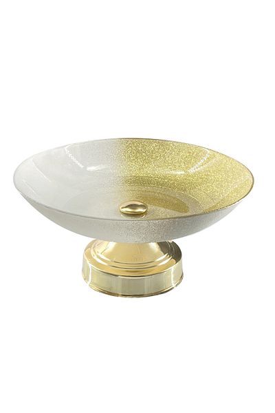 HIC Glass dessert serving dish with base 30 cm white with gold