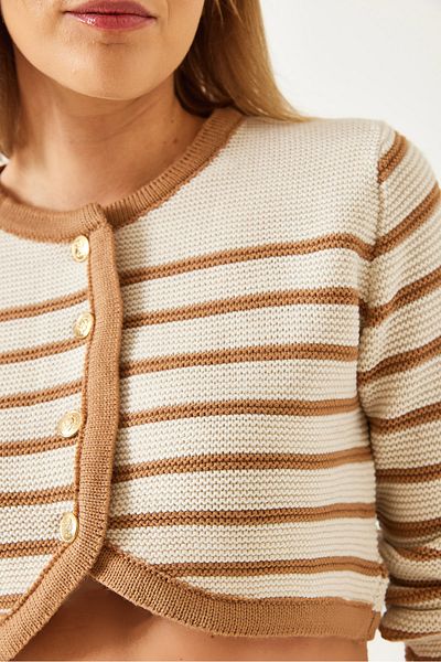 Bianco Lucci Geknöpfter, gestreifter Strick-Cardigan für Damen 60351300