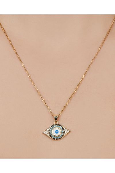 Lekka Design Women's Non-Tarnish Steel Jewelry Blue Zircon Stone Eye Necklace