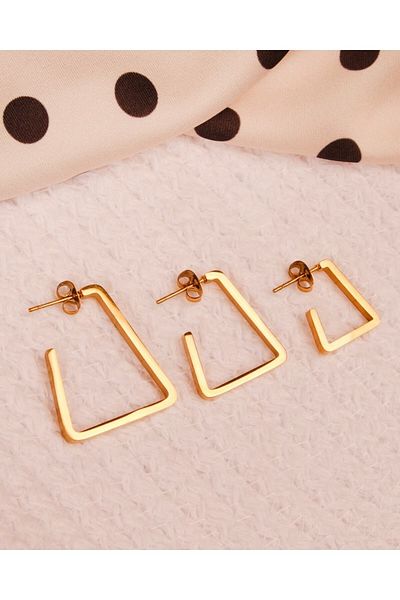 Lekka Design Triple Quadrilateral Anti-Tarnish Steel Women's Earrings Set