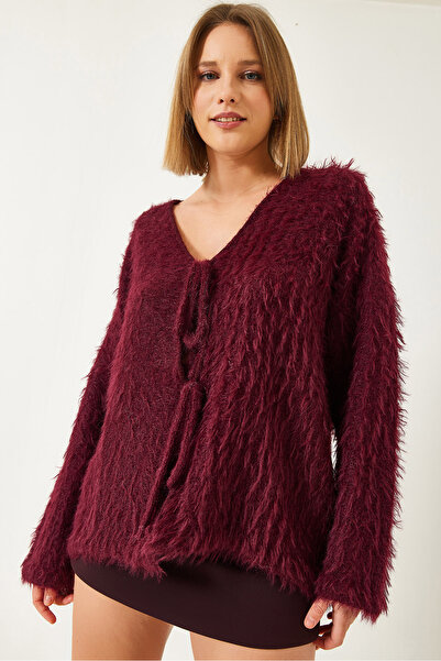 Bianco Lucci Women's Furry Lace-Up Cardigan 241116 60261223