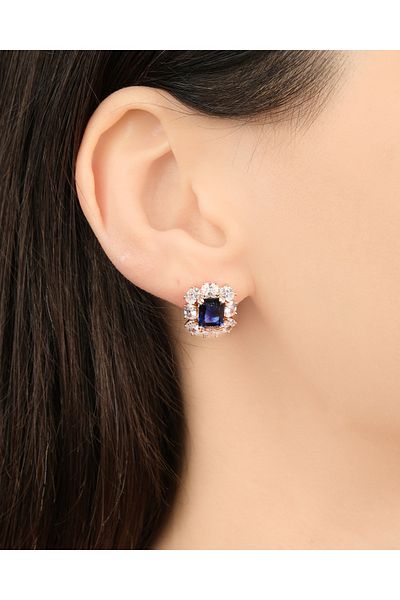Lekka Design Women's Non-Tarnish Steel Luxury Jewelry Navy Blue Baguette Zircon Stone Evening Dress Earrings
