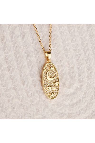 Lekka Design VIP Series Steel Women's Moon Star Medallion Necklace