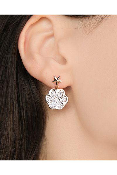 Lekka Design Women's Non-Tarnish Steel Luxury Jewelry Zircon Stone Cat Dog Paw Earrings