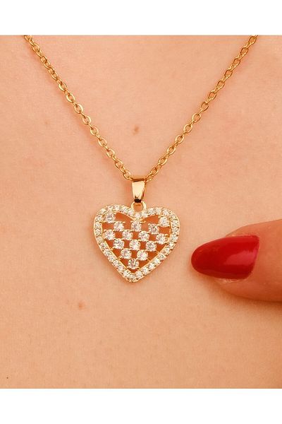 Lekka Design Women's Non-Tarnish Steel Jewelry Zircon Stone Heart Necklace